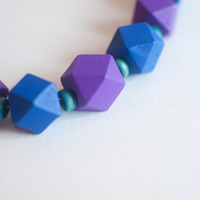 Purple Blue Geometric Hexagon Beads Chunky Necklace NL0662 - Thumbnail 2
