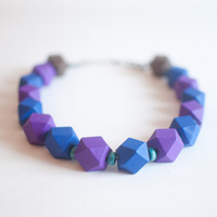 Purple Blue Geometric Hexagon Beads Chunky Necklace NL0662 - Thumbnail 1