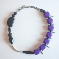 Purple Silver Metal Chunky Statement Necklace, NL0664 - Thumbnail 1