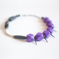 Purple Silver Metal Chunky Statement Necklace, NL0664 - Thumbnail 2