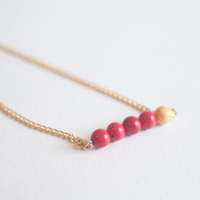 Resin Pink Red Yellow Small Beaded Pendant Necklace NL0736 - Thumbnail 2