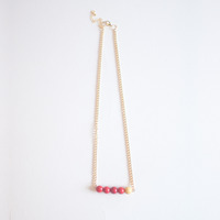 Resin Pink Red Yellow Small Beaded Pendant Necklace NL0736 - Thumbnail 4