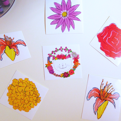 Flower cat sticker set