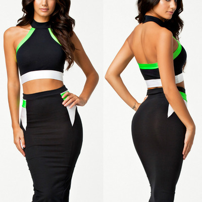 2 piece bodycon halter top and skirt