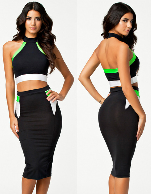 2 Piece Bodycon Halter Top and Skirt
