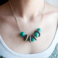 Round Wooden Disc Beads Necklace NL0686 - Thumbnail 1