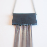 Tassel Silver Blue Leather Pendant Necklace NL0738 - Thumbnail 1