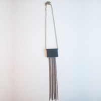 Tassel Silver Blue Leather Pendant Necklace NL0738 - Thumbnail 2