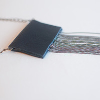 Tassel Silver Blue Leather Pendant Necklace NL0738 - Thumbnail 4