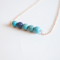 Tiny Sky Dark Blue Beads Gold Chain Necklace NL0721 - Thumbnail 2