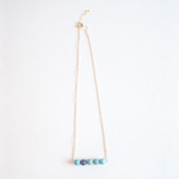 Tiny Sky Dark Blue Beads Gold Chain Necklace NL0721 - Thumbnail 4