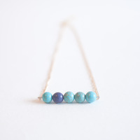 Tiny Sky Dark Blue Beads Gold Chain Necklace NL0721 - Thumbnail 1