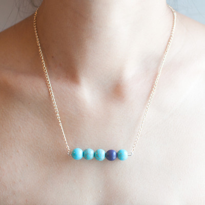 Tiny Sky Dark Blue Beads Gold Chain Necklace NL0721