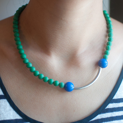 Wooden Beads Plastic Acrylic Beaded Statement Necklace, NL0654