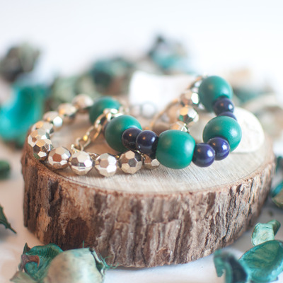 Double strand blue gold beads bracelet bl0646