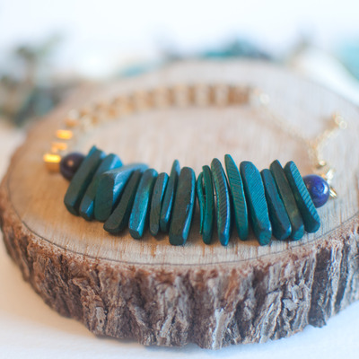 Green Turquoise Natural Stone Bead Cuff Bracelet BL0711