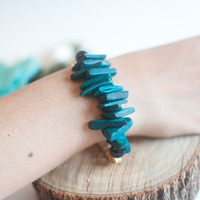 Green Turquoise Natural Stone Bead Cuff Bracelet BL0711 - Thumbnail 1