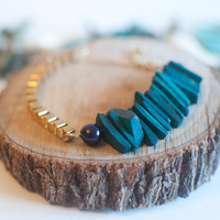 Green Turquoise Natural Stone Bead Cuff Bracelet BL0711 - Thumbnail 2