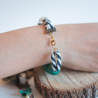 Green Wooden Cotton Silver Beaded Bracelet, BL0676 - Thumbnail 4