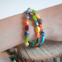 Multi Strand Glass Beaded Bracelet, BL0655 - Thumbnail 2