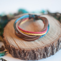 Rainbow Leather Bracelet, BL0679 - Thumbnail 1