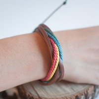 Rainbow Leather Bracelet, BL0679 - Thumbnail 3