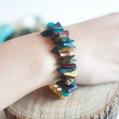 Tri color gold turquoise glass beads natural stone bead cuff bracelet bl0710