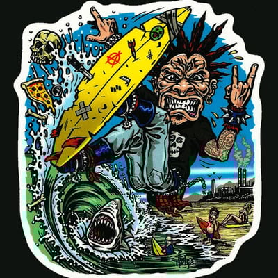 Jimbo phillips surf punk full color shaped vinyl sticker - Thumbnail 3