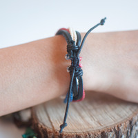 White Blue Red Black Leather Bracelet BL0680 - Thumbnail 1