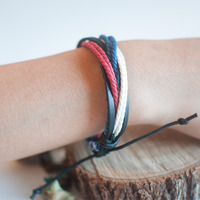 White Blue Red Black Leather Bracelet BL0680 - Thumbnail 2