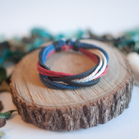 White Blue Red Black Leather Bracelet BL0680 - Thumbnail 3