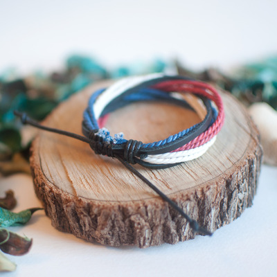 White blue red black leather bracelet bl0680