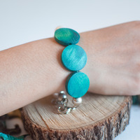 White Glass Pearl Green Disc Beaded Bracelet, BL0677 - Thumbnail 3