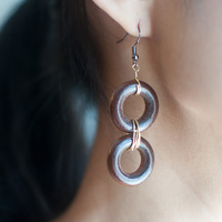Number 8 Wooden Disc Drop Earrings ER0712 - Thumbnail 2