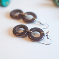 Number 8 Wooden Disc Drop Earrings ER0712 - Thumbnail 1