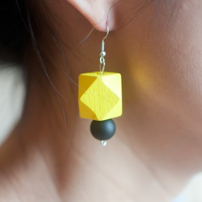 Black and Yellow Wooden Drop Earrings ER0635