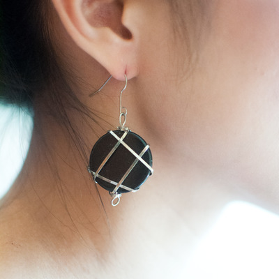 Black circle drop wire earrings er0462
