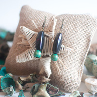 Black Green Teardrop Earrings ER0630 - Thumbnail 1