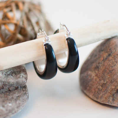 Black round earrings er0437 - Thumbnail 4