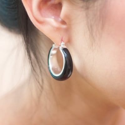 Black round earrings er0437