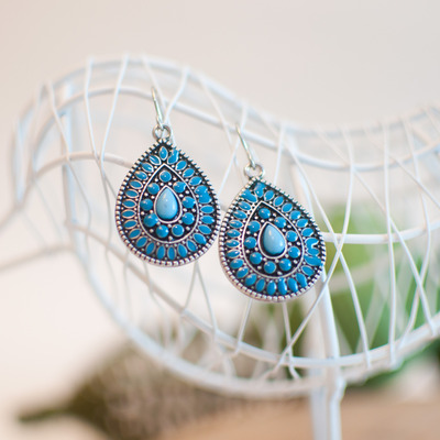 Blue framed teardrop earrings er0436 - Thumbnail 4