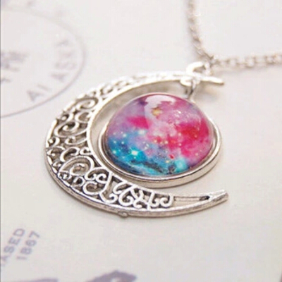 Harajuku galaxy moon necklace