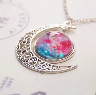 Harajuku galaxy moon necklace