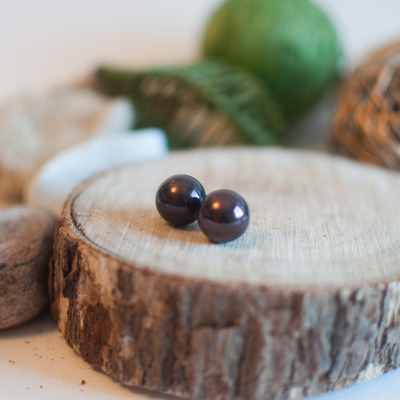 Copper brown pearl stud earrings er0562 - Thumbnail 2