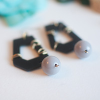 Dangle Black Gray Bridal Wedding Earrings ER0659 - Thumbnail 1