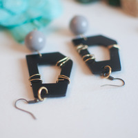 Dangle Black Gray Bridal Wedding Earrings ER0659 - Thumbnail 2