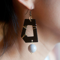 Dangle Black Gray Bridal Wedding Earrings ER0659 - Thumbnail 3