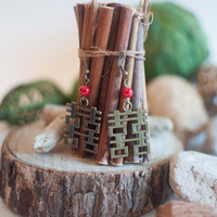 Double Happiness Drop Earrings, ER0476 - Thumbnail 1