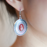 Etched Stone Metal Disc Drop Earrings ER0582 - Thumbnail 1