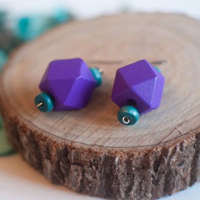 Geometric Purple Wooden Beaded Earrings ER0668